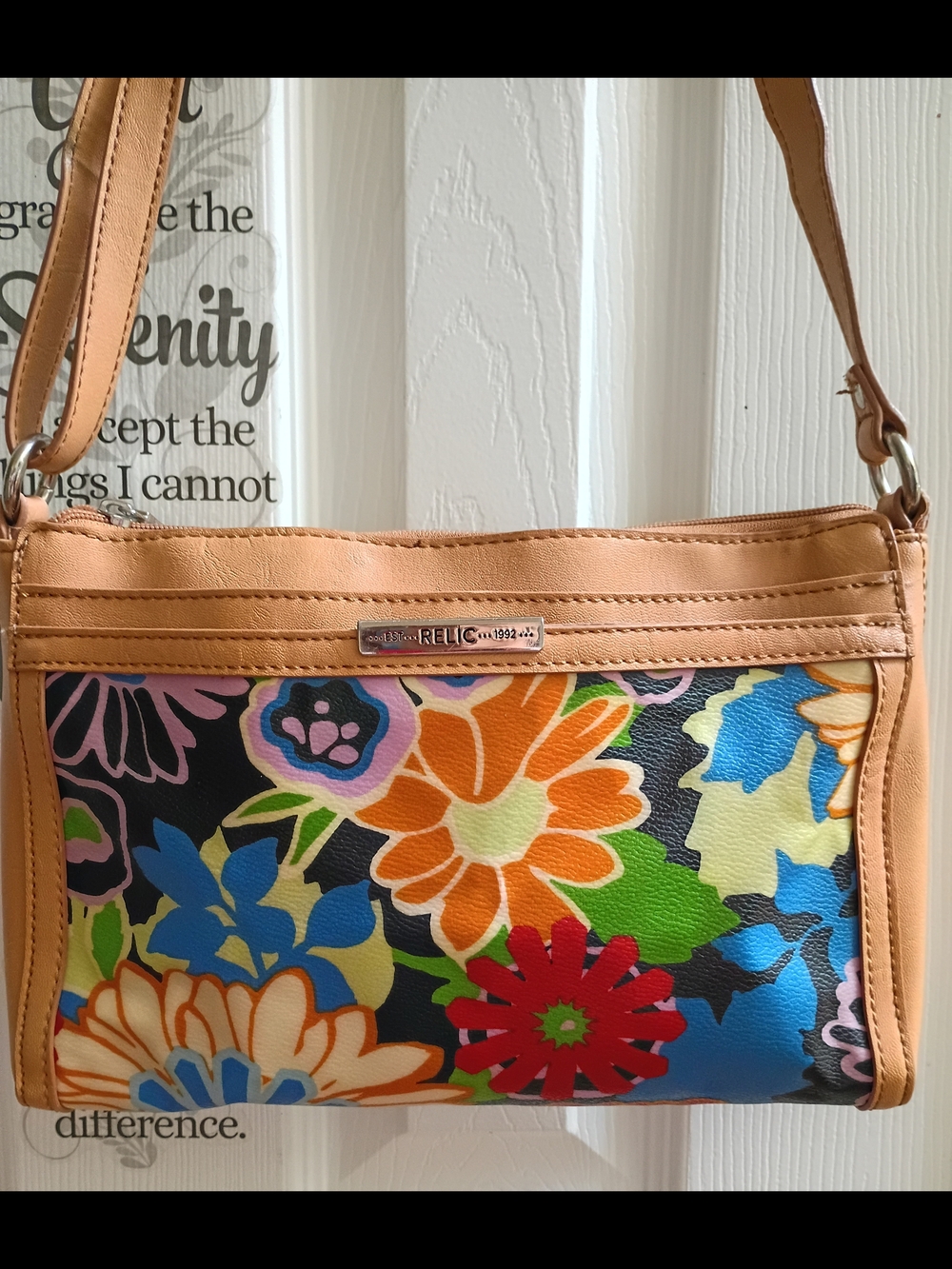 Relic Floral Leather-Trim #62 Crossbody in Tan and Multicolor